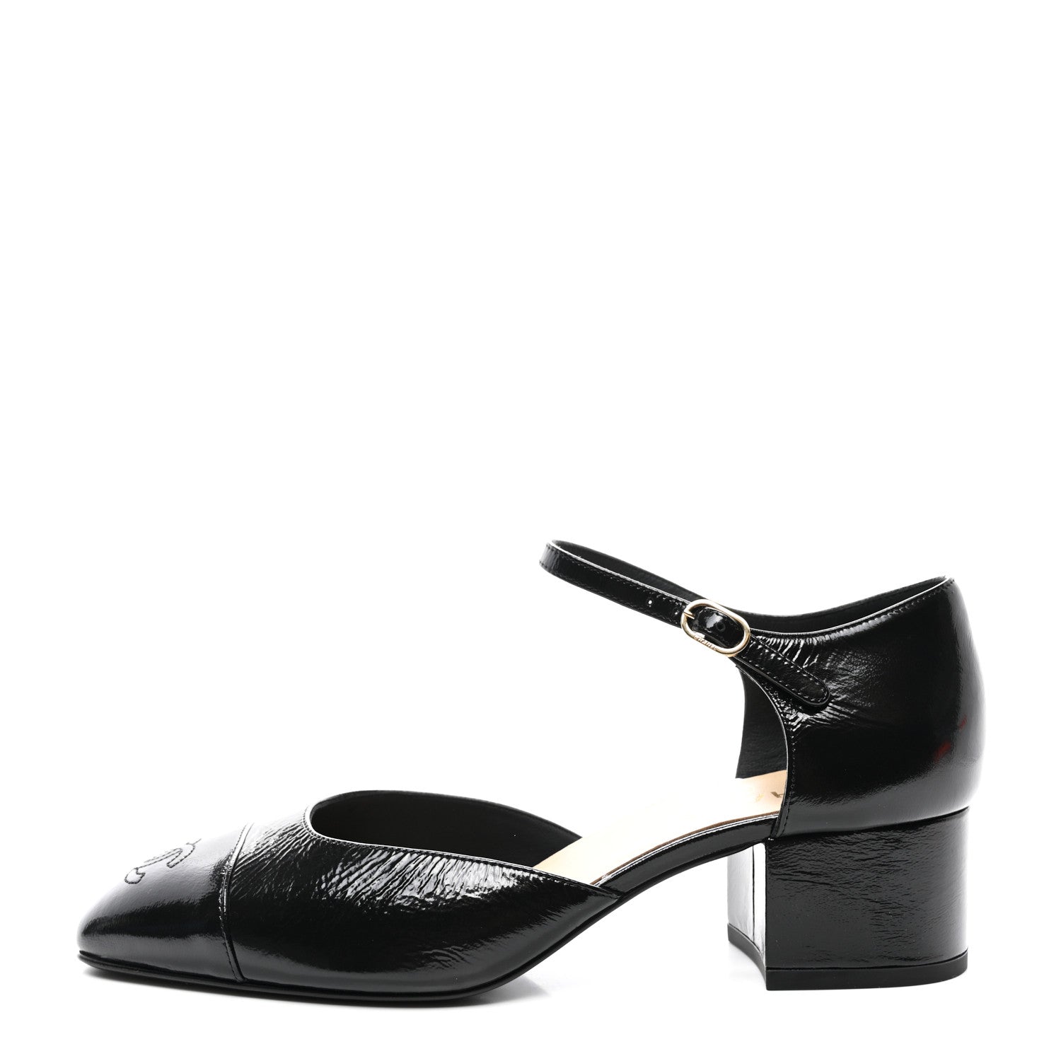 Chanel Glazed Crinkled Calfskin CC Cap Toe Mary Janes Pumps 39.5 Black 1 of 8
