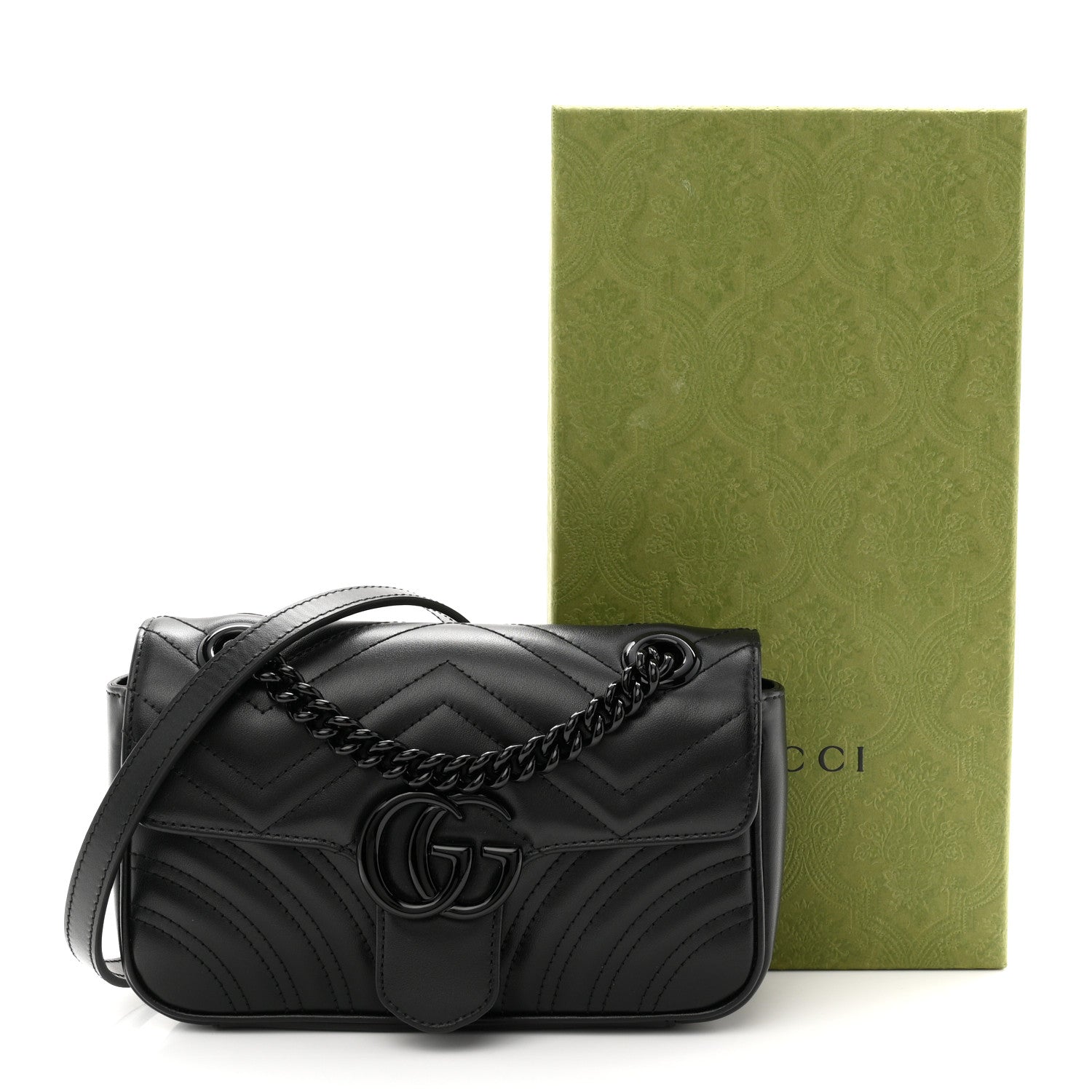 Gucci Calfskin Matelasse Monochrome Mini GG Marmont Shoulder Bag Black 11 of 11