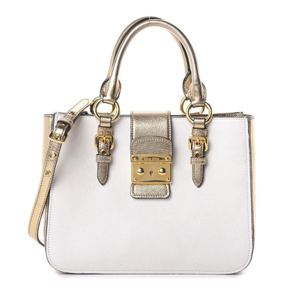 Miu Miu Metallic Goatskin Madras Bi-Color Shopping Tote White Pyrite 1 of 9