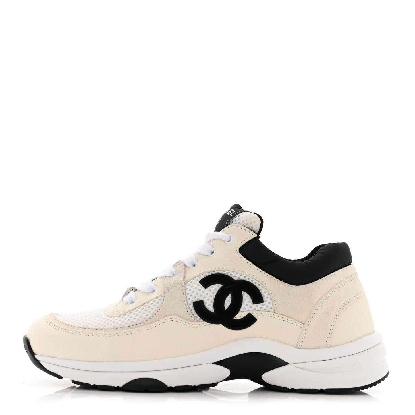 Mesh Suede Calfskin Grained Calfskin Womens CC Sneakers 37.5 White Black