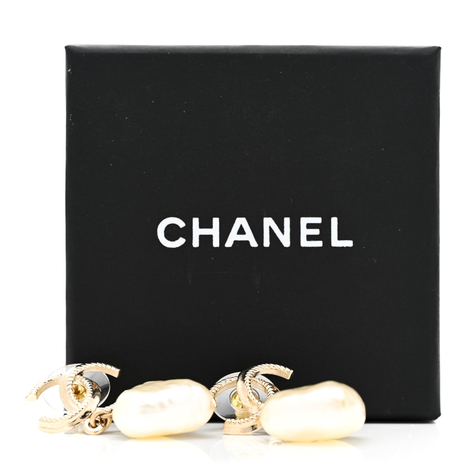 Chanel Pearl CC Heart Drop Earrings Gold 5 of 5