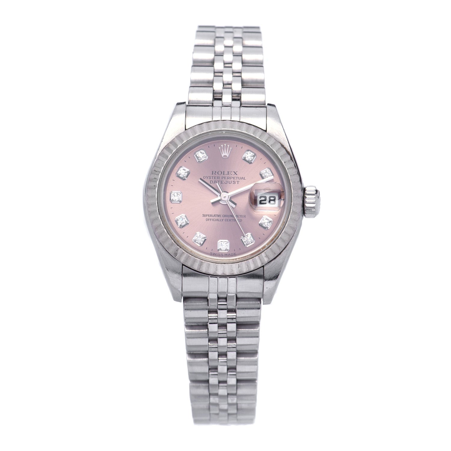 Rolex Stainless Steel 18K White Gold Diamond 26mm Oyster Perpetual Datejust Watch Pink 79174 1 of 6