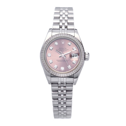 Rolex Stainless Steel 18K White Gold Diamond 26mm Oyster Perpetual Datejust Watch Pink 79174 1 of 6