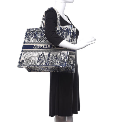 Christian Dior Canvas Embroidered Large Palm Tree Toile De Jouy Book Tote Blue 2 of 9