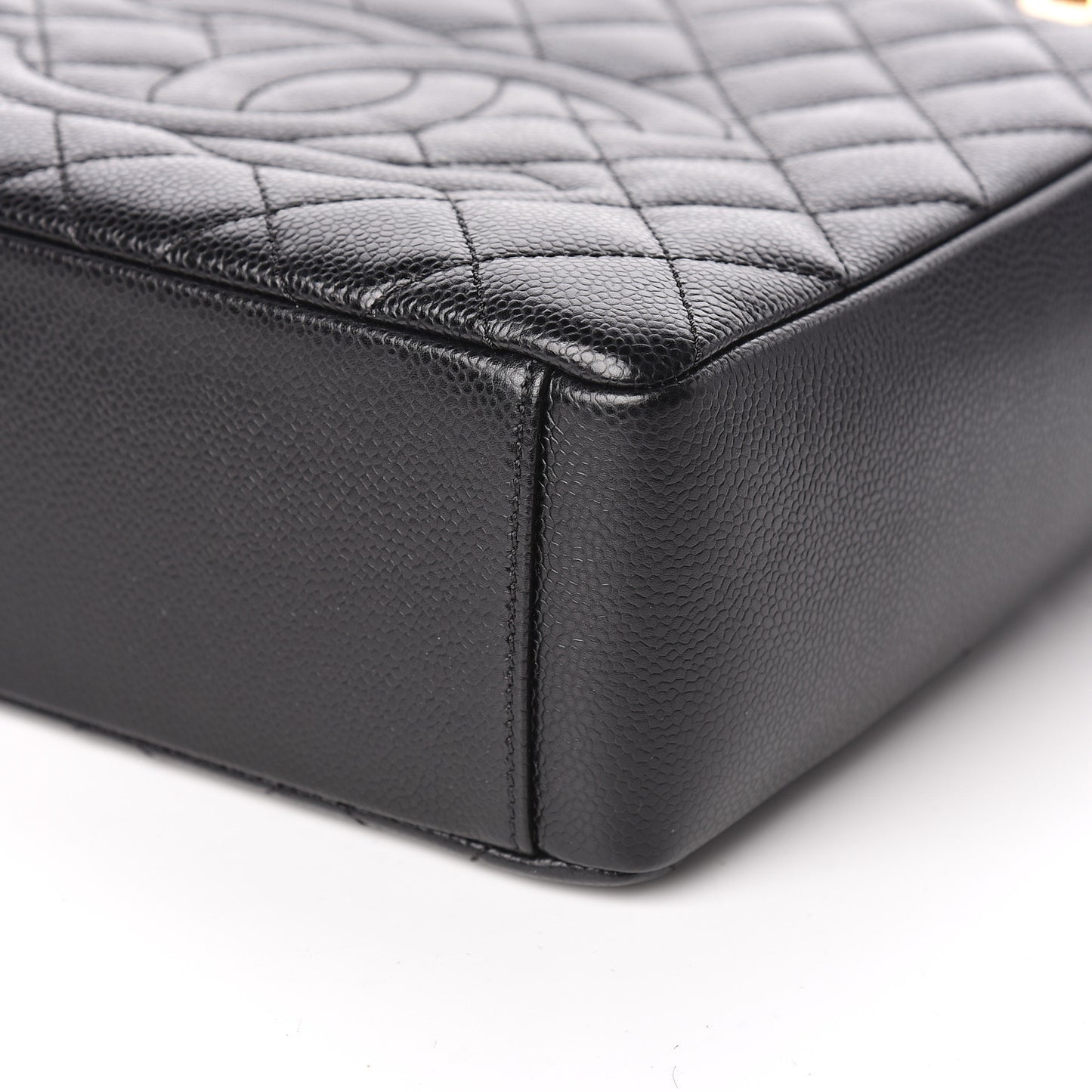Caviar Quilted Petit Shopping Tote PST Black