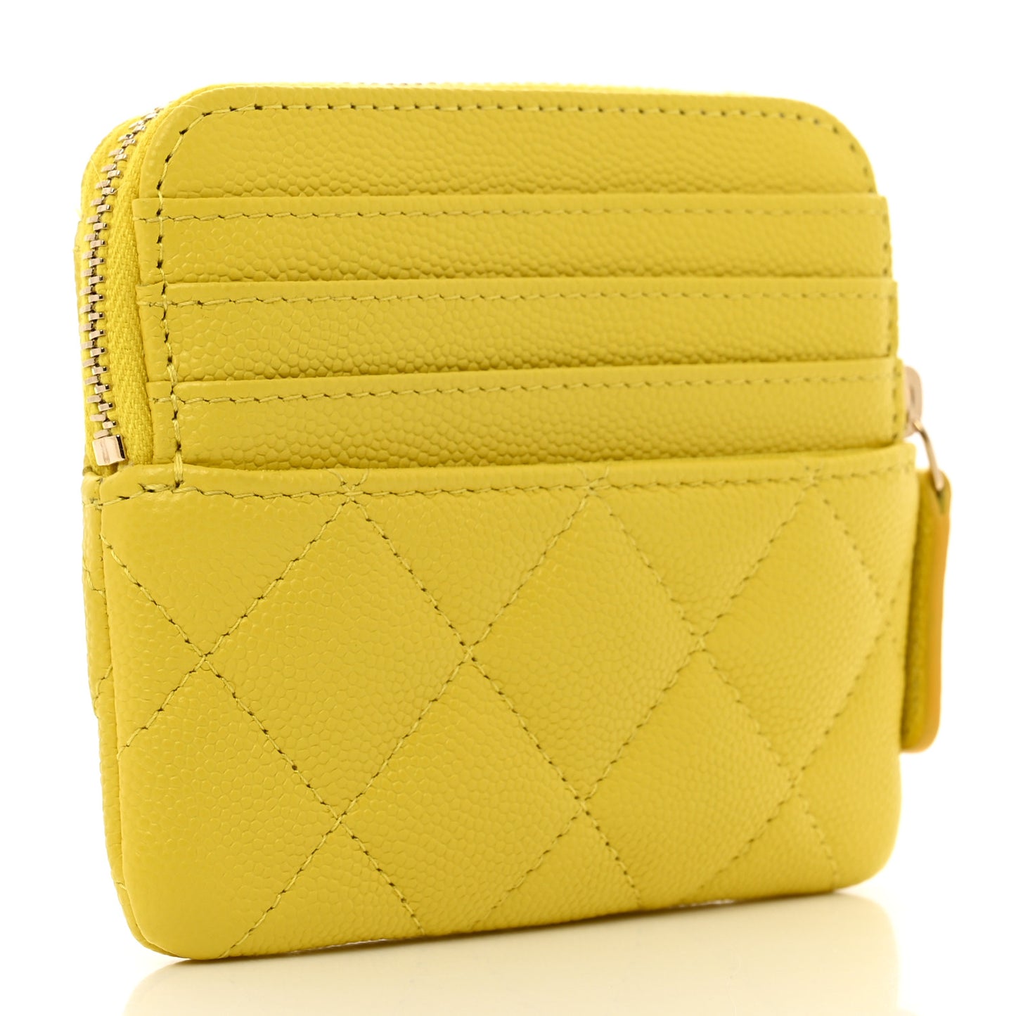 Caviar Quilted Zip Card Holder Wallet Yellow