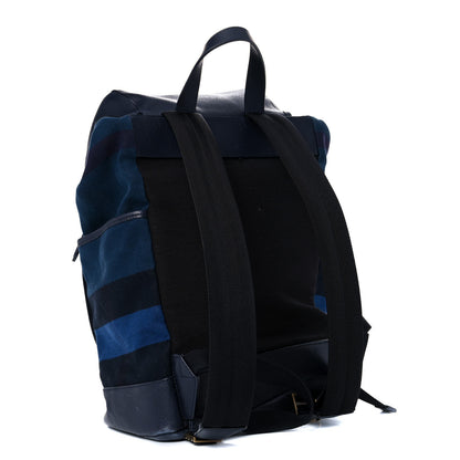 Burberry Grain Calfskin Canvas Mega Check Drifton Backpack Blue 2 of 19