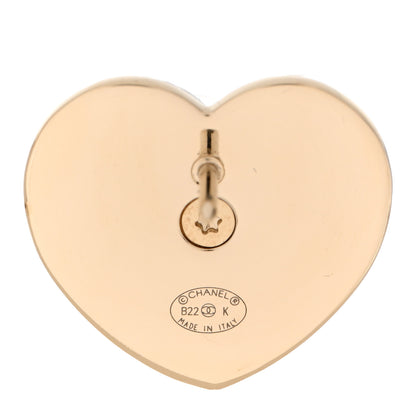 Chanel Resin Quilted CC Heart Brooch Gold Black 4 of 5