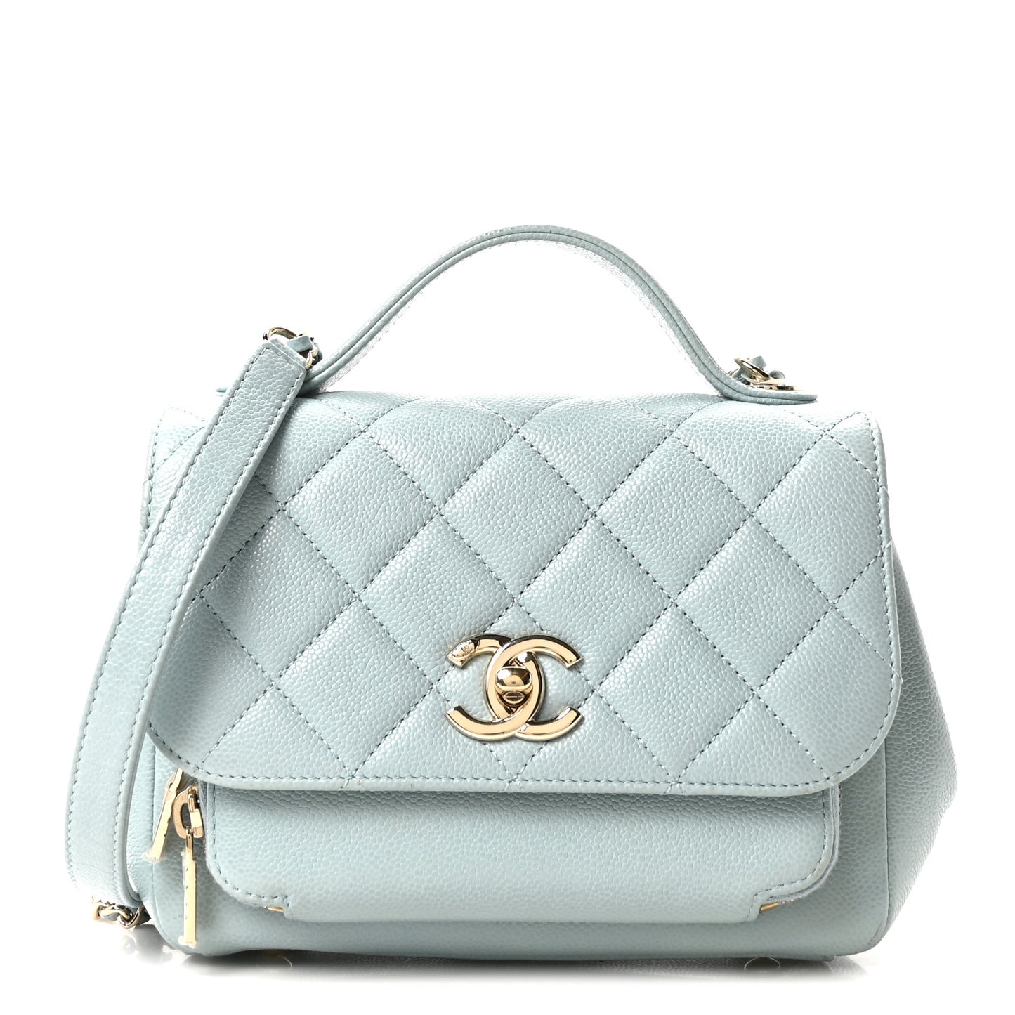 Caviar Quilted Small Business Affinity Flap Light Blue