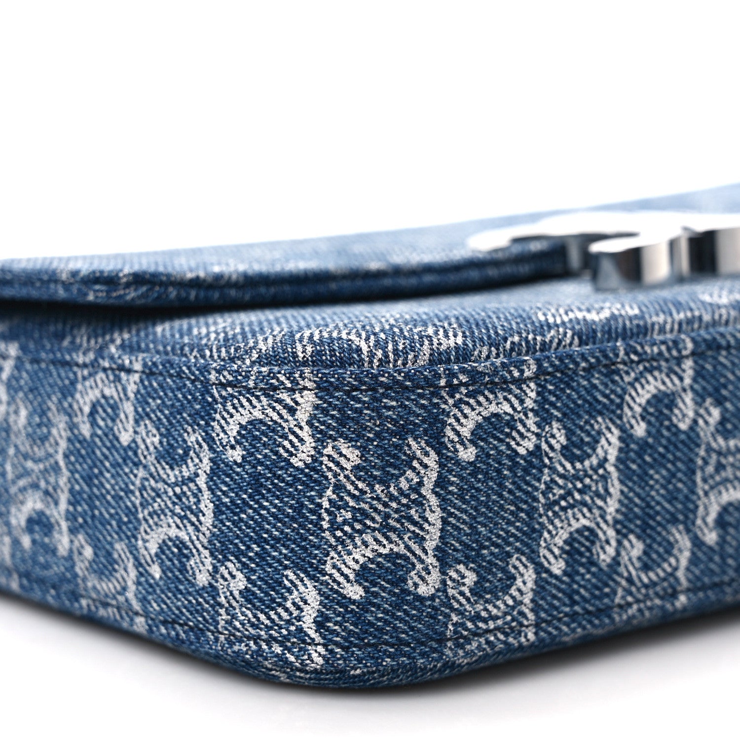 Celine Denim Triomphe Claude Chain Shoulder Bag Blue Silver 7 of 8