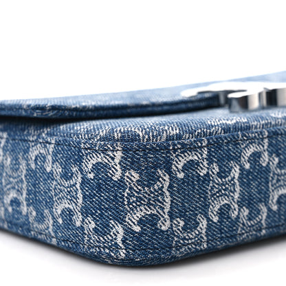 Celine Denim Triomphe Claude Chain Shoulder Bag Blue Silver 7 of 8