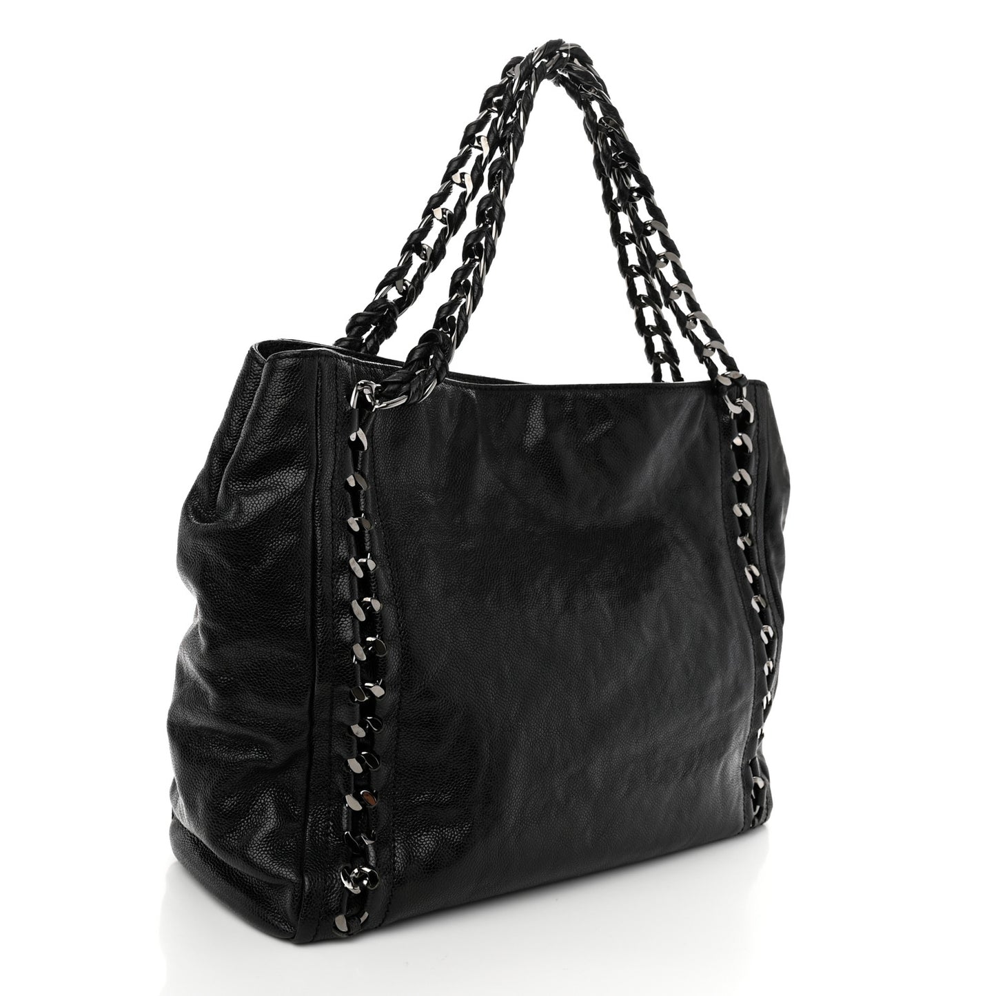 Glazed Calfskin Modern Chain Tote Black