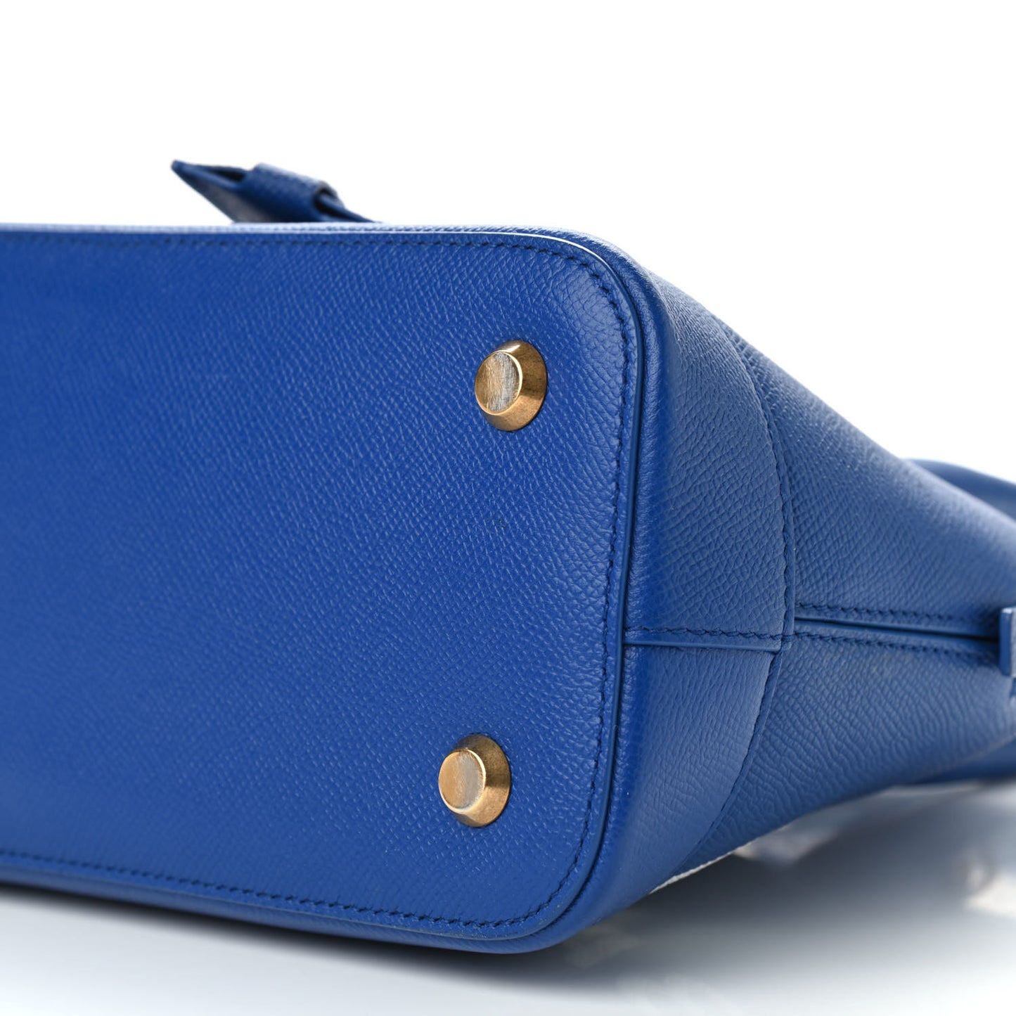 Signature Grained Calfskin Logo S Ville Top Handle Bag Bleu Roi White