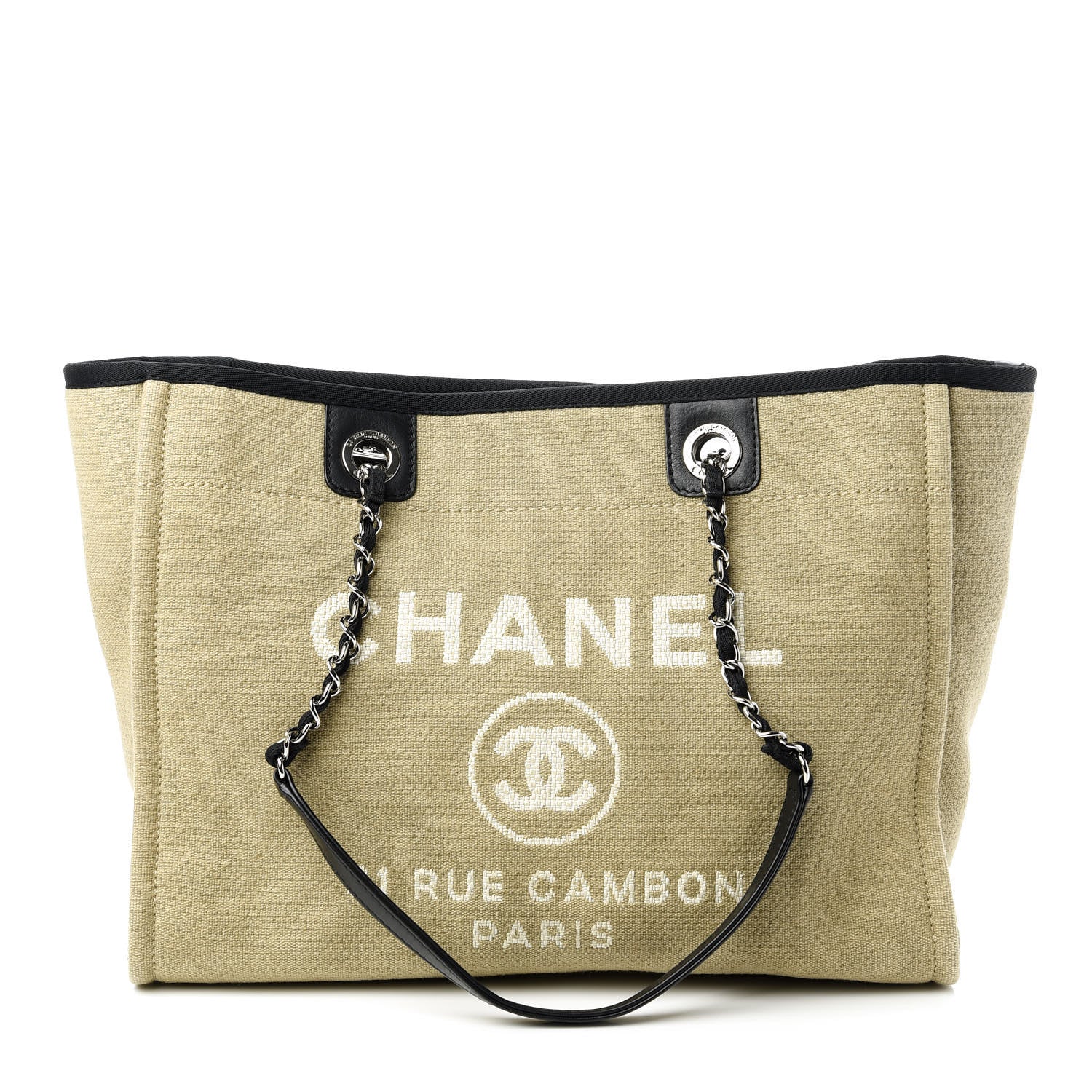 Chanel Canvas Small Deauville Tote Beige Black 1 of 10