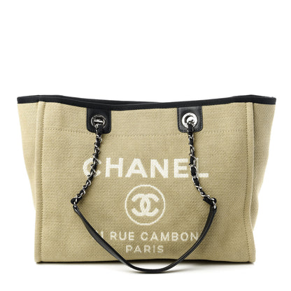 Chanel Canvas Small Deauville Tote Beige Black 1 of 10