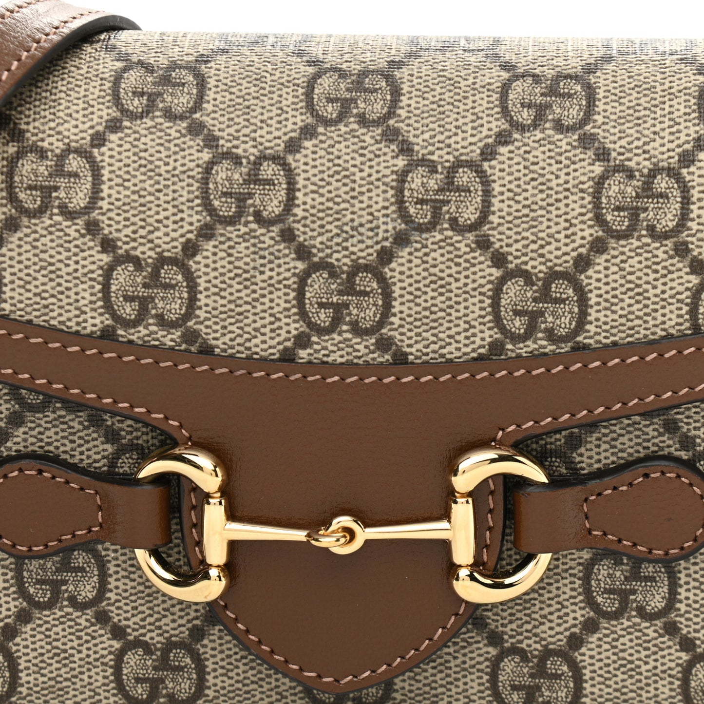 GG Supreme Monogram Mini Horsebit 1955 Shoulder Bag Beige Brown Sugar