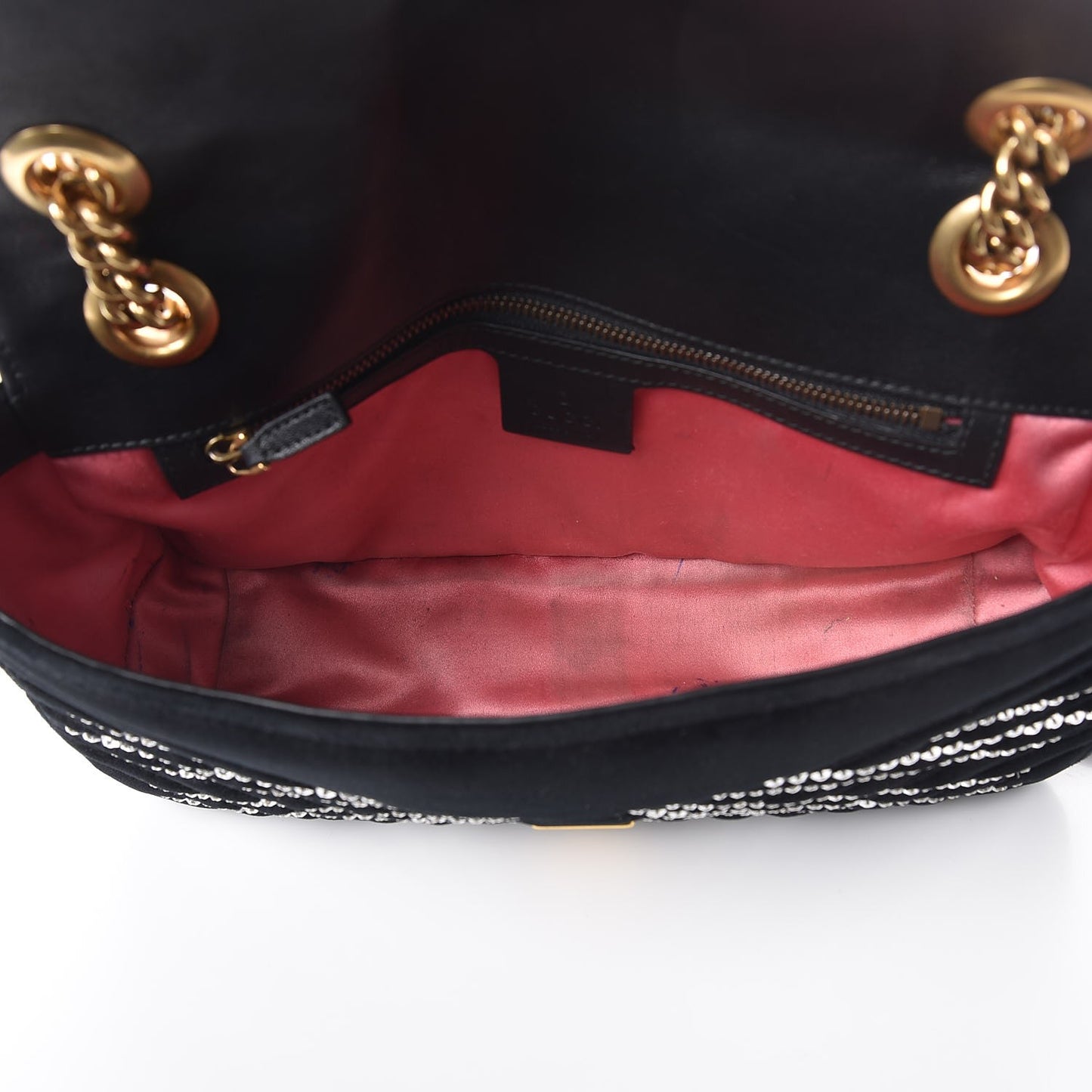 Velvet Matelasse Marquise Crystals Embroidered Small GG Marmont Shoulder Bag Black