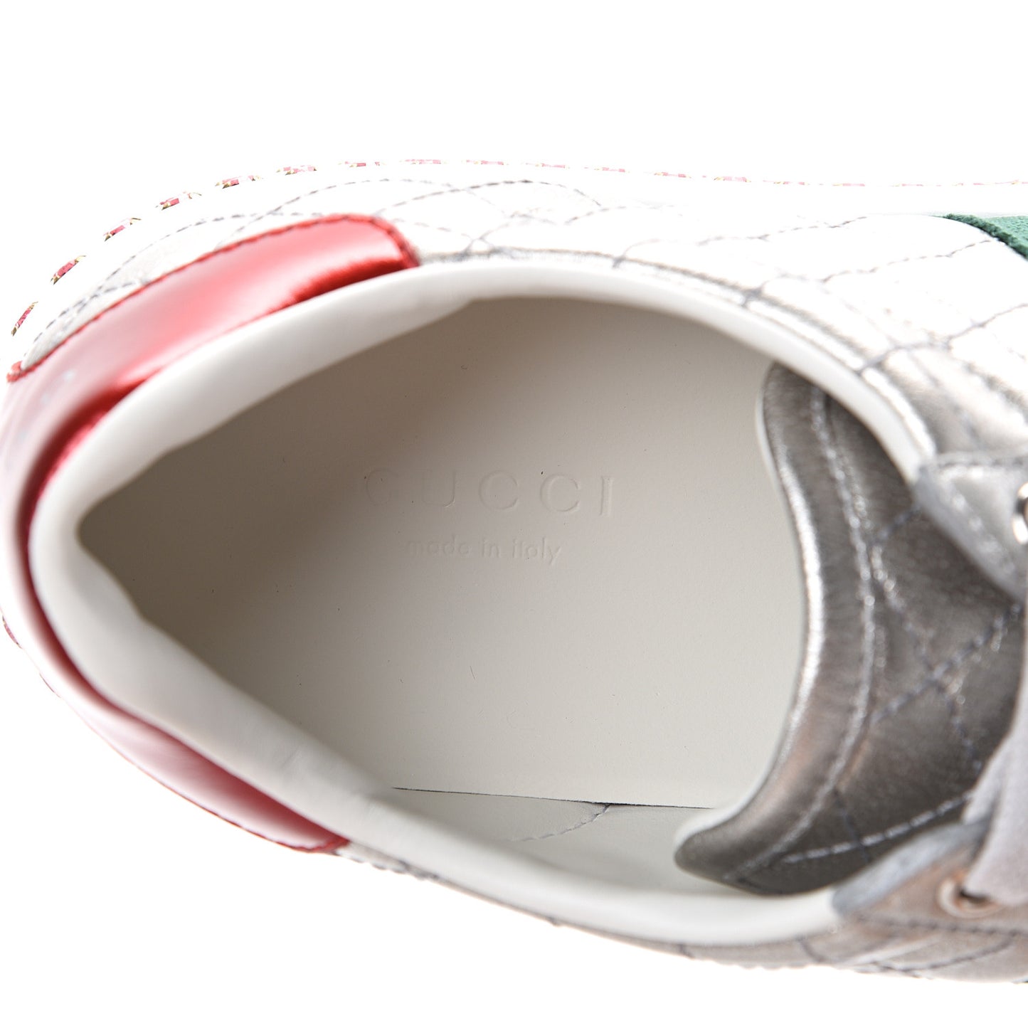 Laminated Nappa Crystal Web Bee Embroidered Trapuntata Womens Ace Platform Sneakers 36.5 Argento