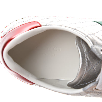 Gucci Laminated Nappa Crystal Web Bee Embroidered Trapuntata Womens Ace Platform Sneakers 36.5 Argento 7 of 8
