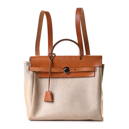Hermes Toile Vache Calfskin Herbag 30 PM Backpack Natural 1 of 11