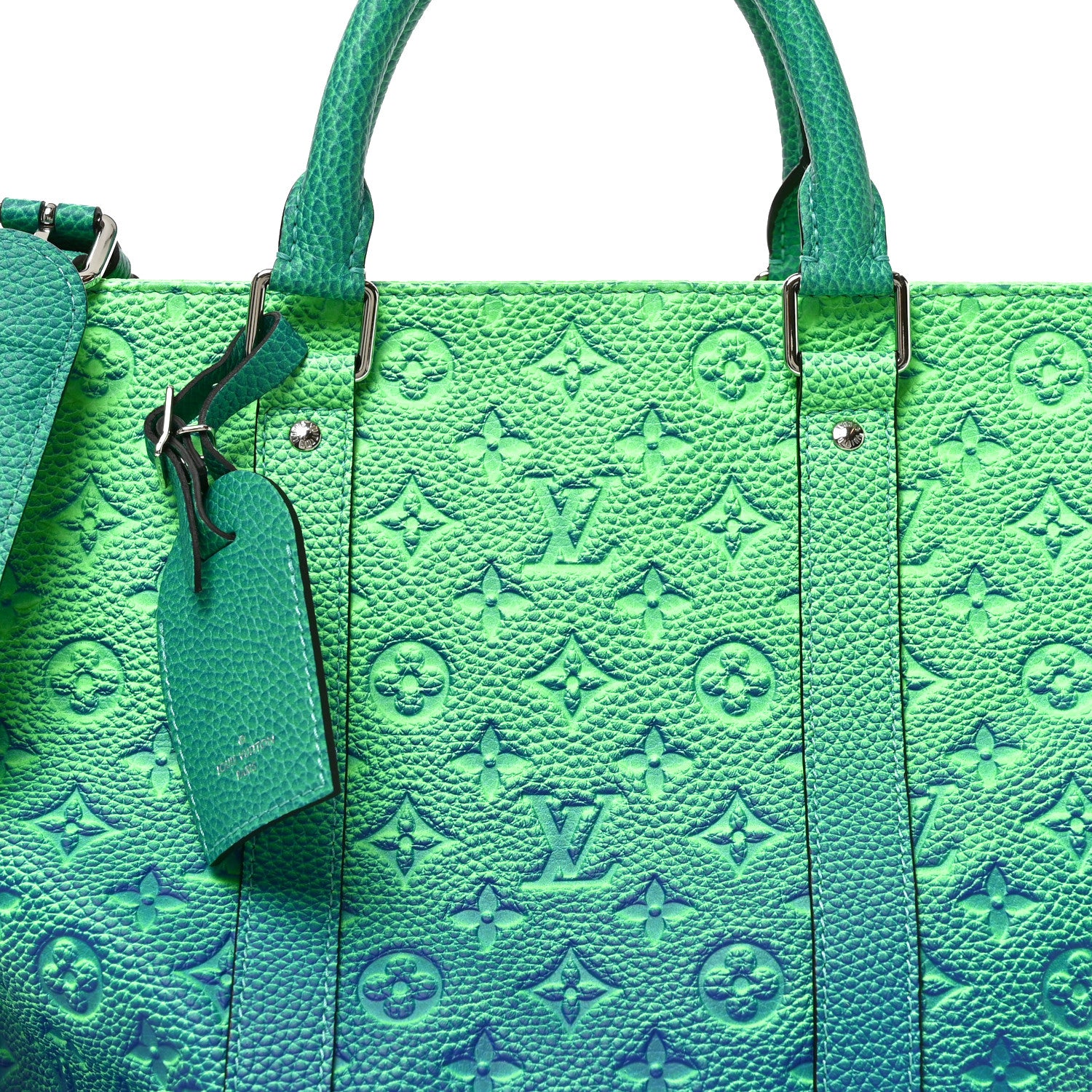 Louis Vuitton Taurillon Illusion Keepall Tote Bleu Vert 7 of 9