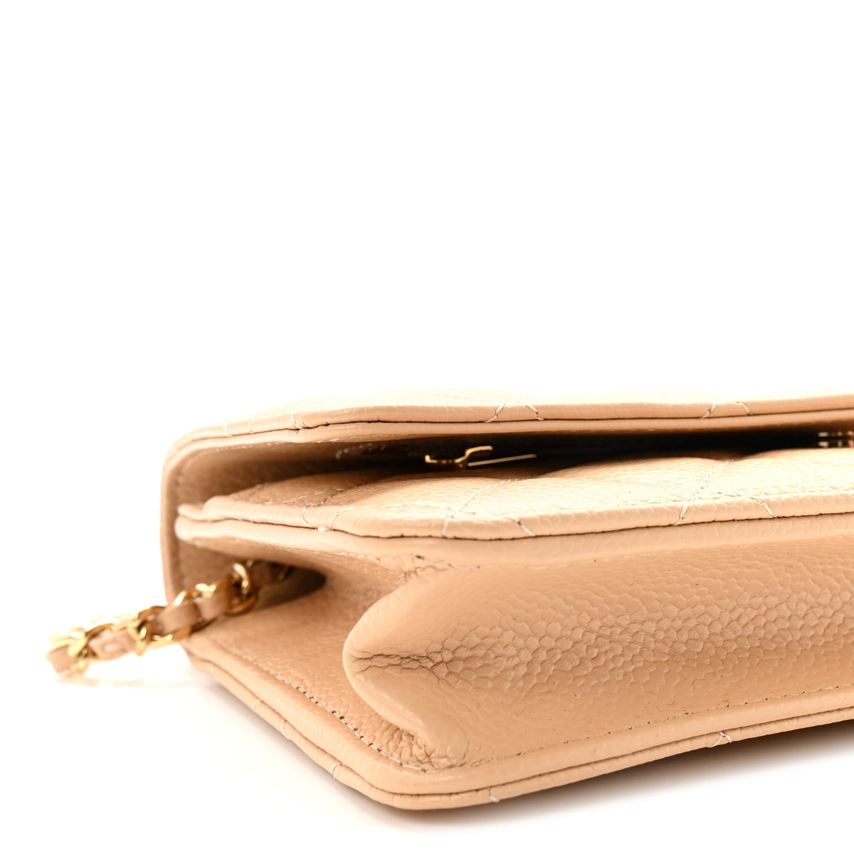 Caviar Quilted Wallet on Chain WOC Beige