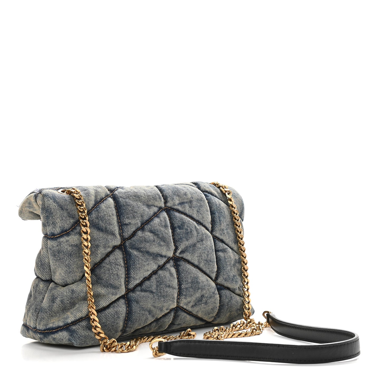 Denim Quilted Toy Loulou Puffer Monogram Chain Satchel Blue Black