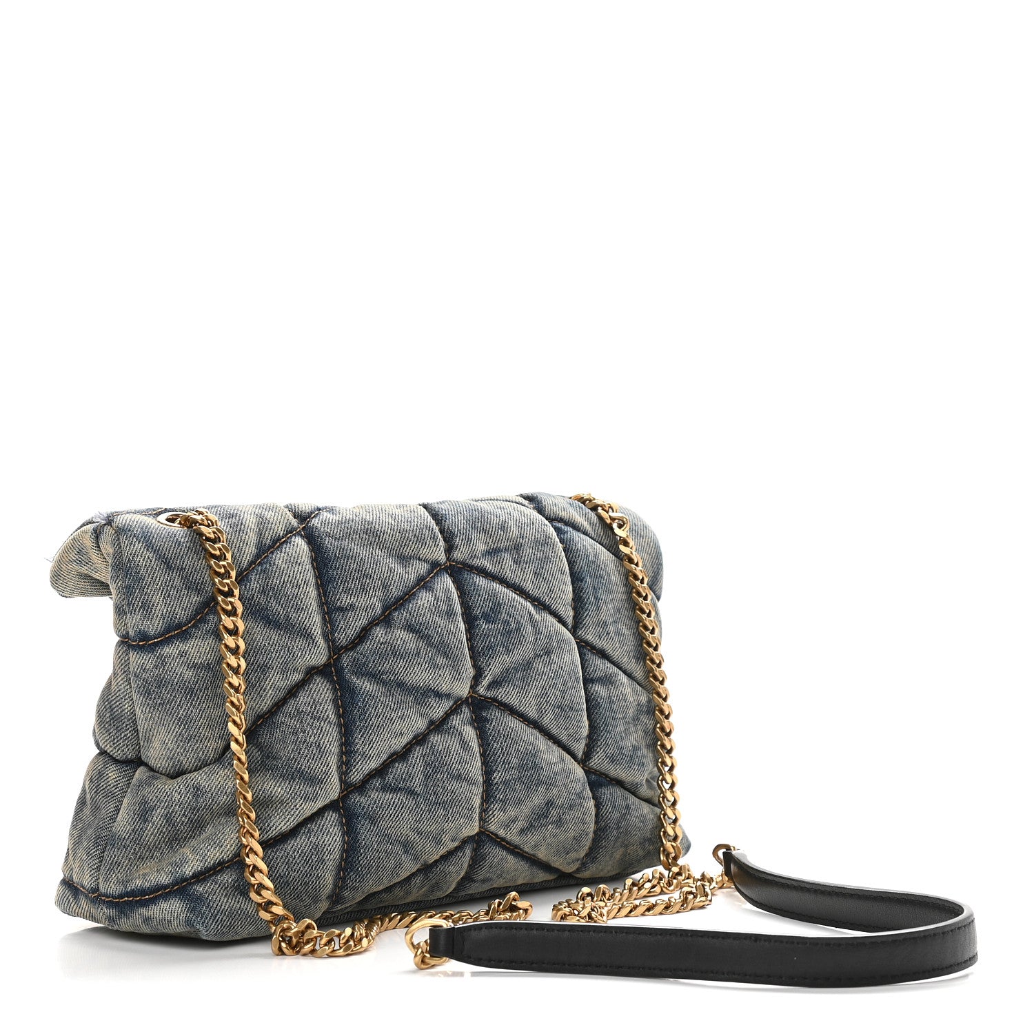 Saint Laurent Denim Quilted Toy Loulou Puffer Monogram Chain Satchel Blue Black 3 of 9
