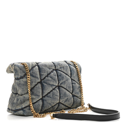 Saint Laurent Denim Quilted Toy Loulou Puffer Monogram Chain Satchel Blue Black 3 of 9