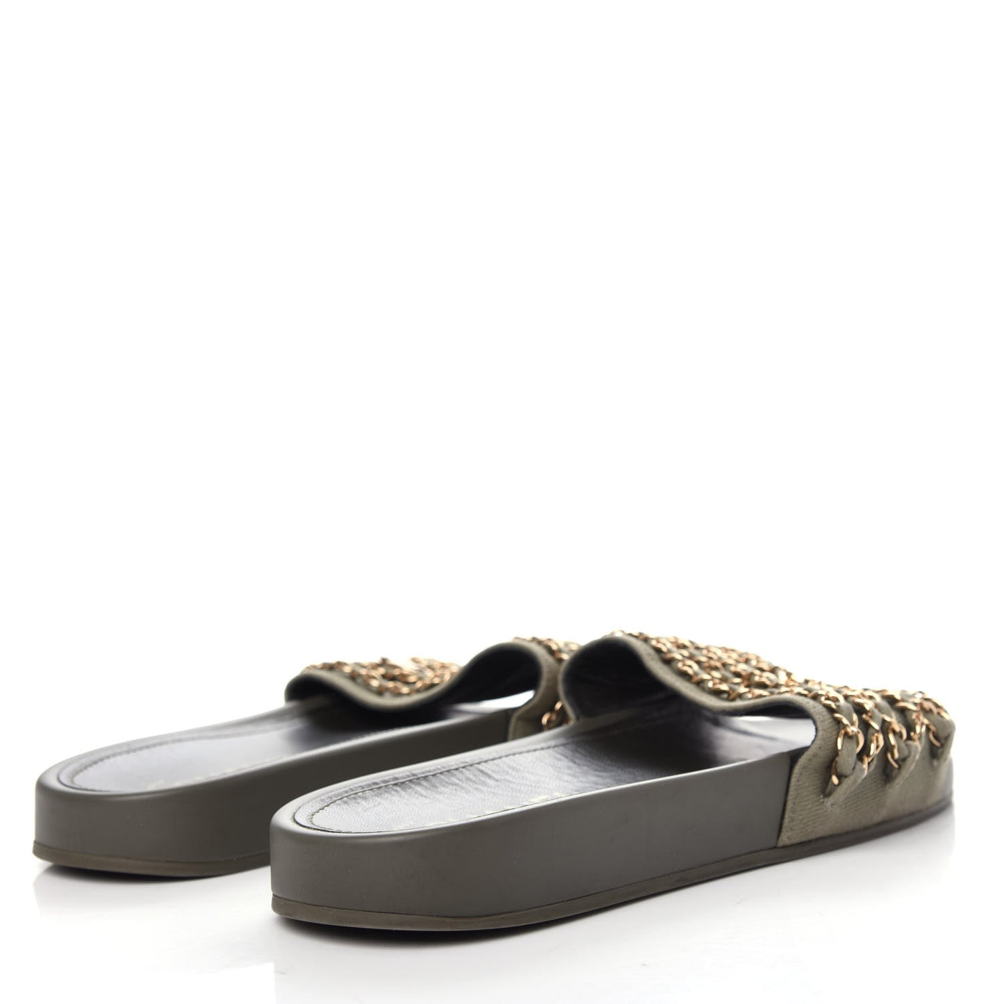 Canvas Chain Flat Sandals 40 Khaki