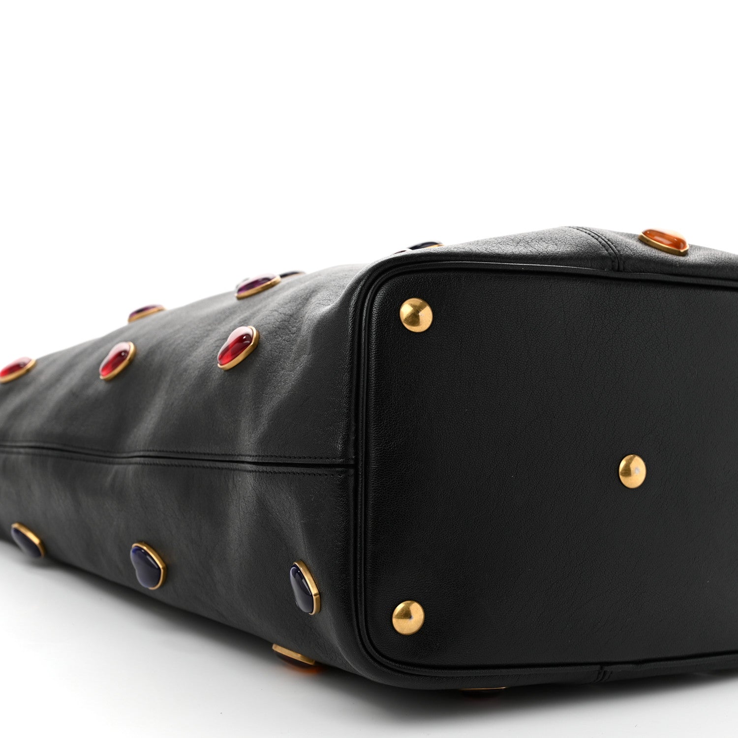 Saint Laurent Lambskin Medium Heart Studded Riva Bucket Bag Black 9 of 11