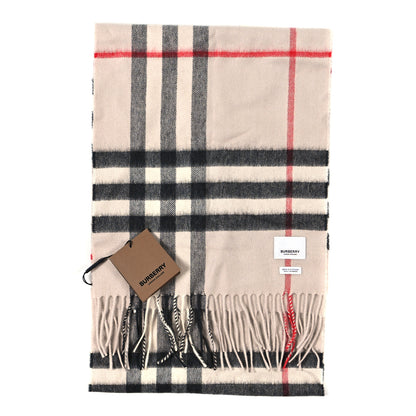 Burberry Cashmere Giant Check Fringe Scarf Stone 2 of 3