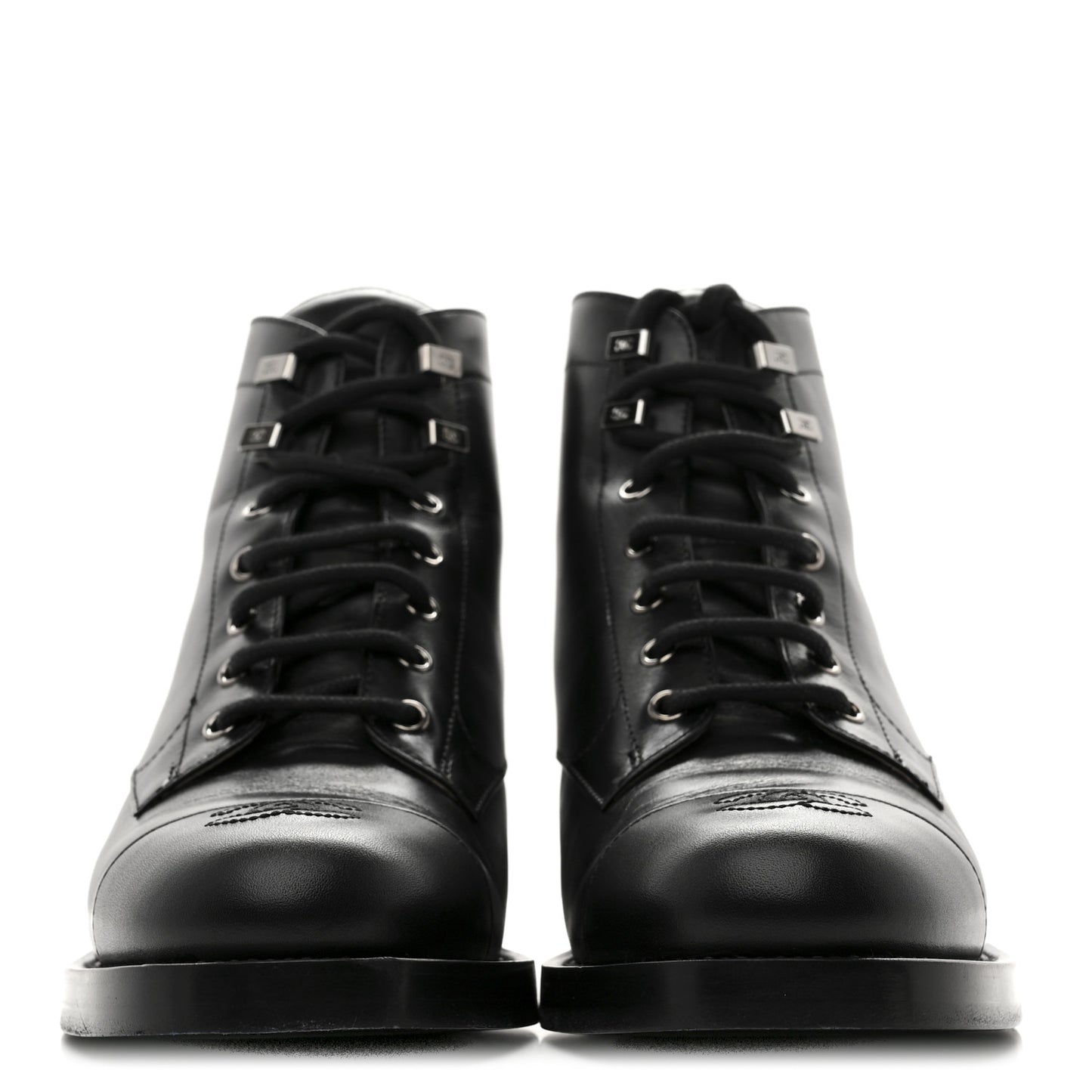 Calfskin Lace Up CC Combat Boots 40 Black