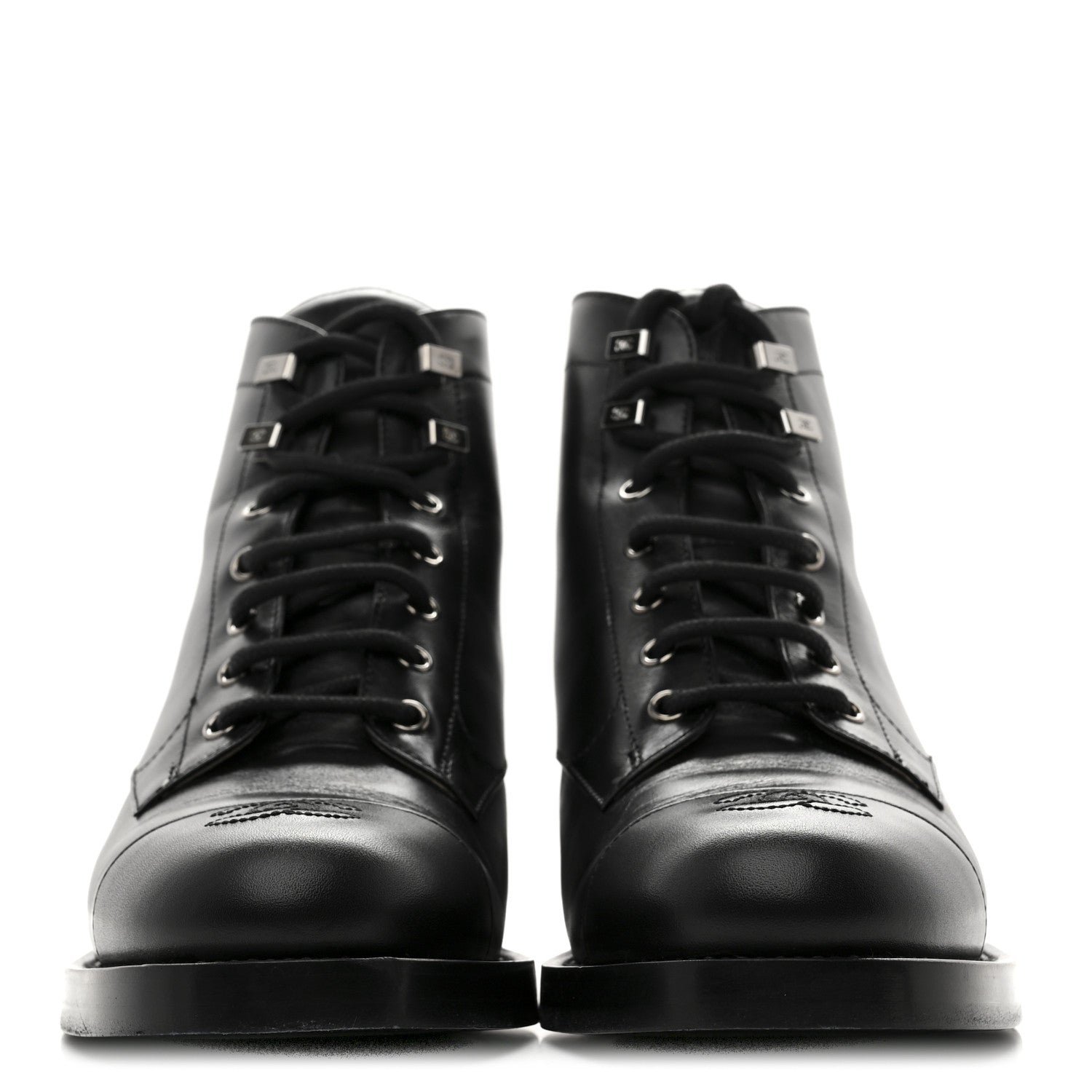 Chanel Calfskin Lace Up CC Combat Boots 40 Black 3 of 10