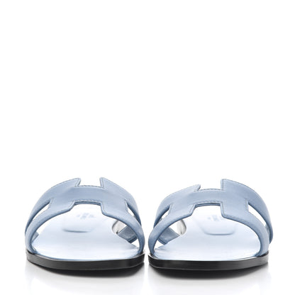 Hermes Box Calfskin Oran Sandals 37.5 Bleu Bleuet 2 of 12