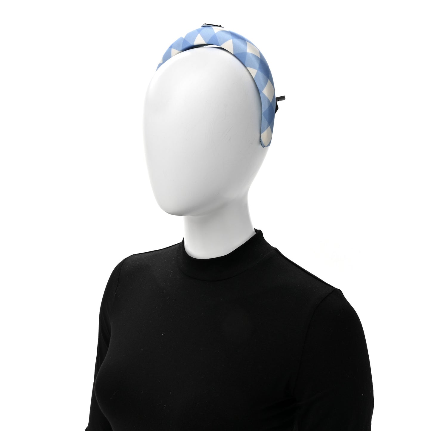 Re-Nylon Gingham Check Printed Triangle Logo Headband Light Blue