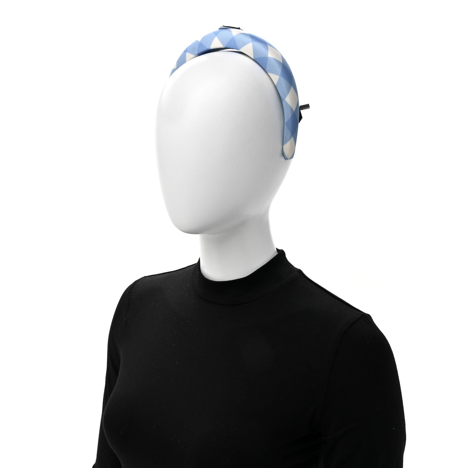 Prada Re-Nylon Gingham Check Printed Triangle Logo Headband Light Blue 2 of 6