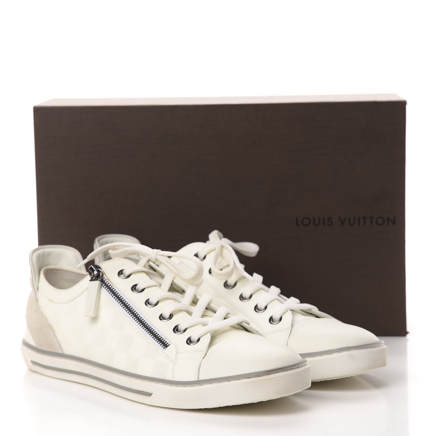 Louis Vuitton Calfskin Suede Damier Infini Mens Aventure Zip Up Sneaker 9 White 12 of 12