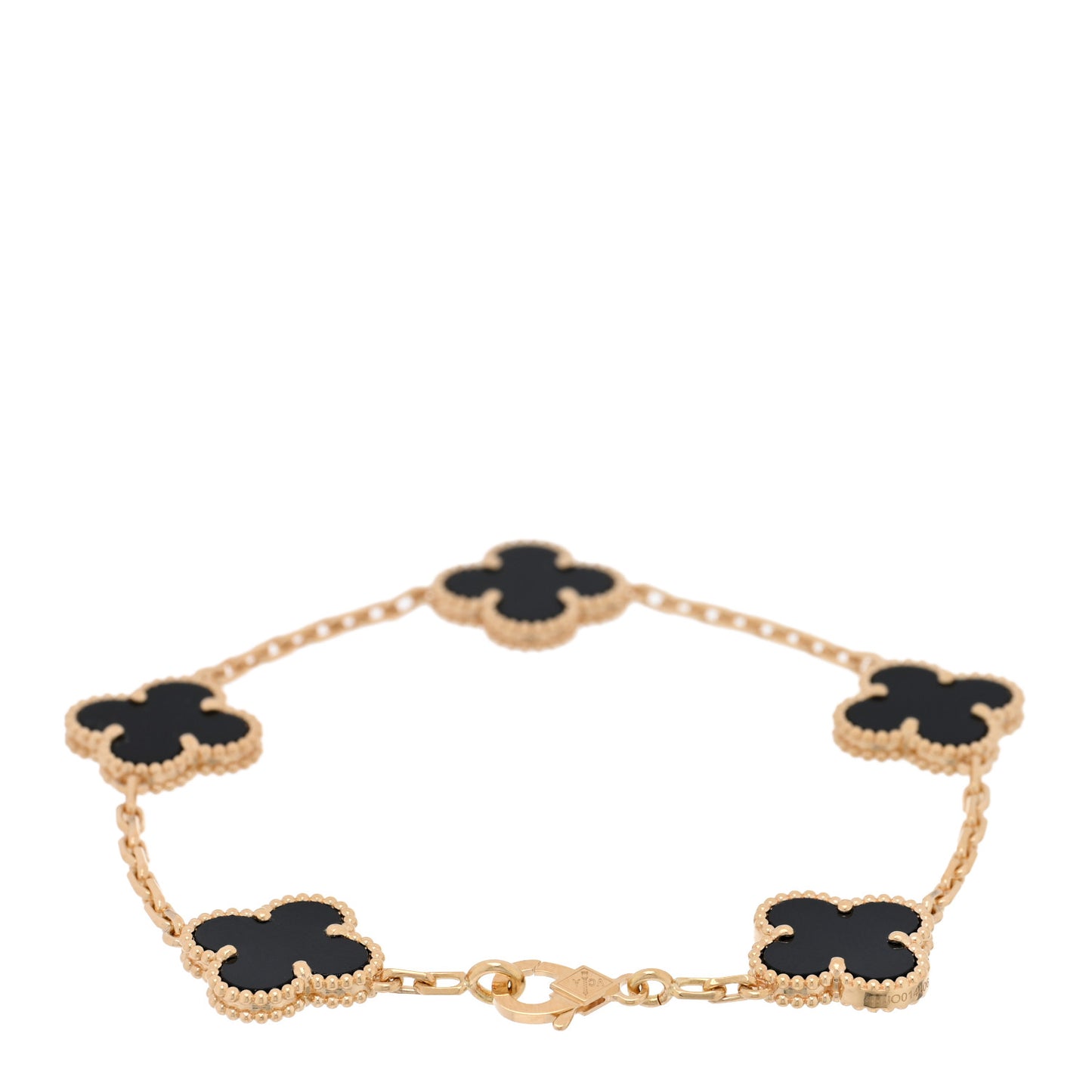 18K Yellow Gold Black Onyx 5 Motifs Vintage Alhambra Bracelet