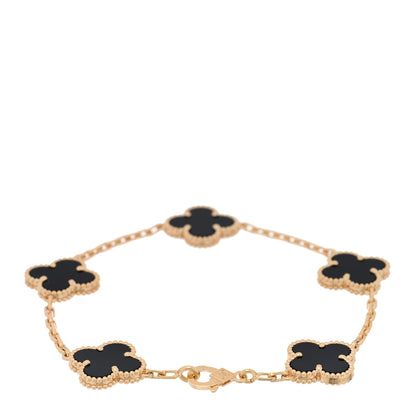 Van Cleef & Arpels 18K Yellow Gold Black Onyx 5 Motifs Vintage Alhambra Bracelet 2 of 4