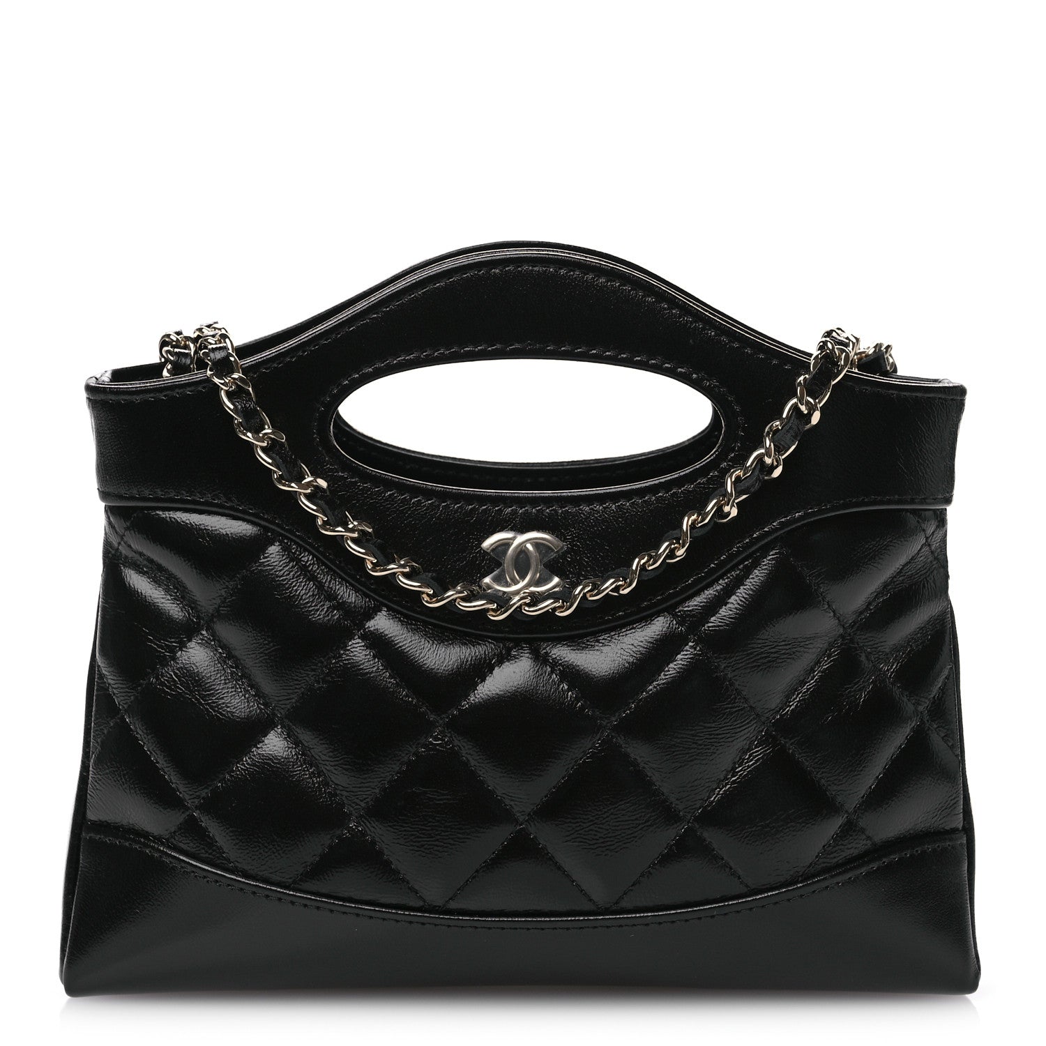 Chanel Shiny Crumpled Calfskin Quilted Nano 31 Shopping Bag Black 1 of 11
