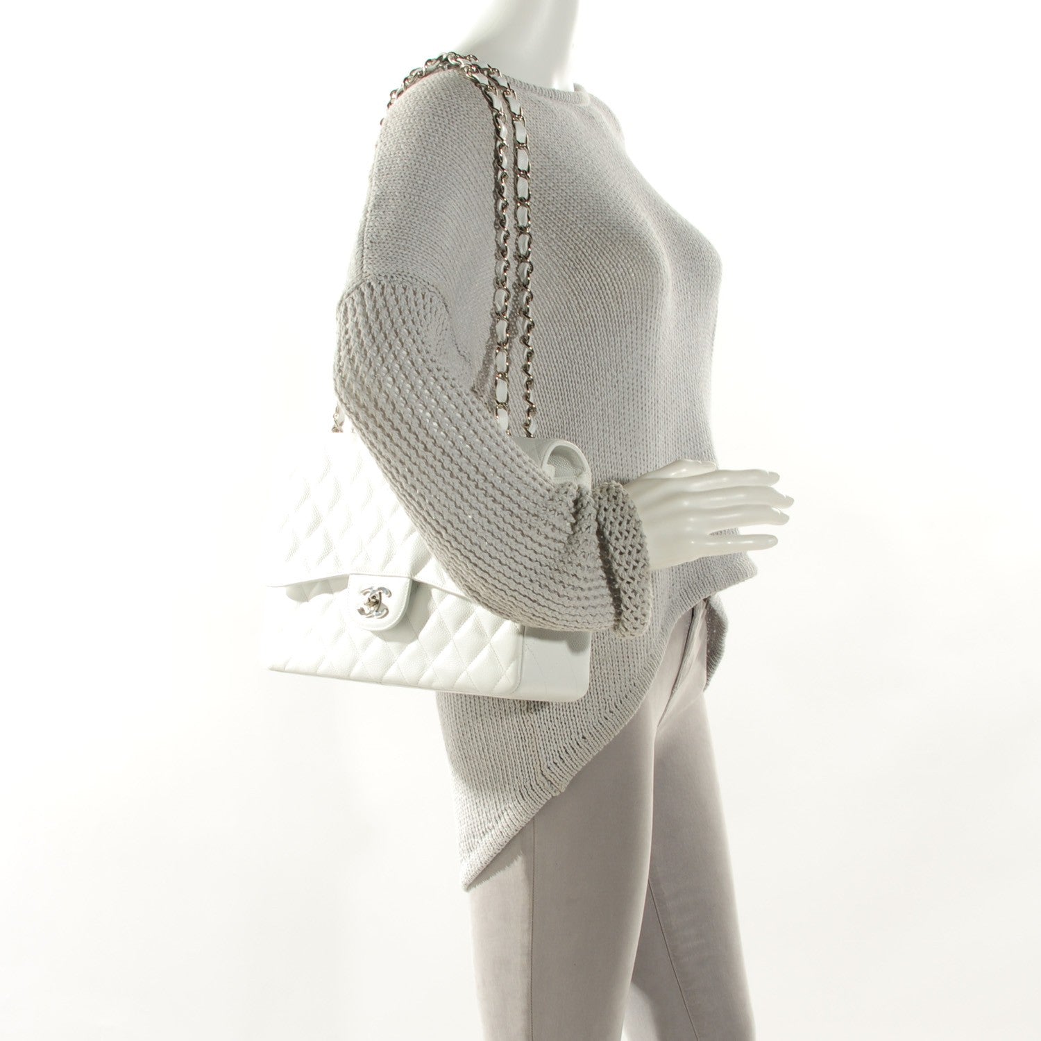 Chanel Caviar Quilted Jumbo Single Flap White 2 of 8