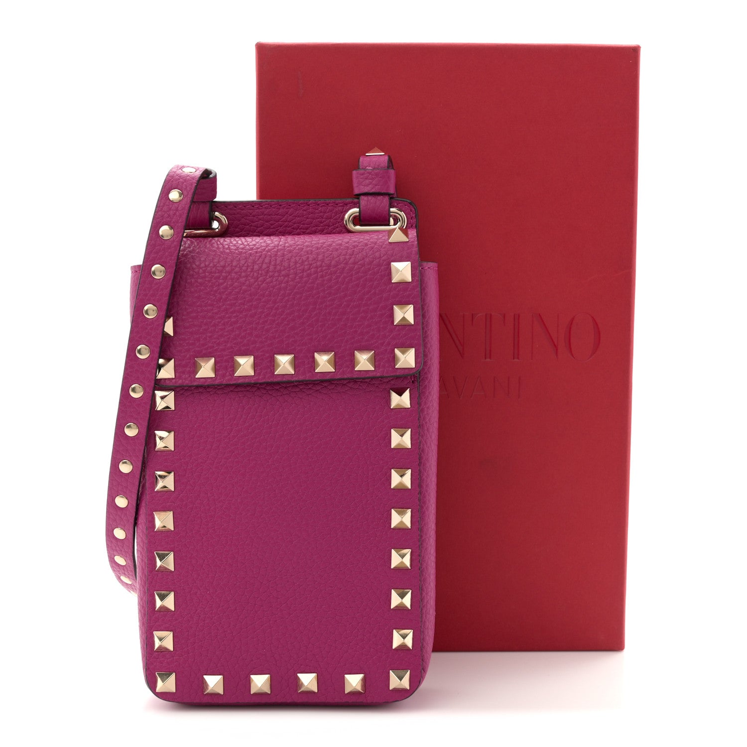 Valentino Garavani Grainy Calfskin Rockstud Phone Holder Rose Violet 10 of 10