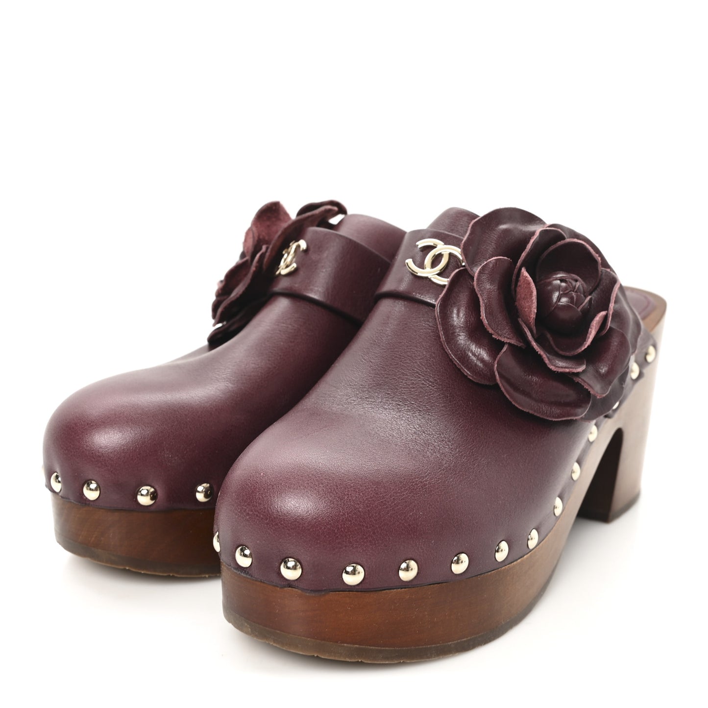 Calfskin Camellia Clogs 38 Dark Purple