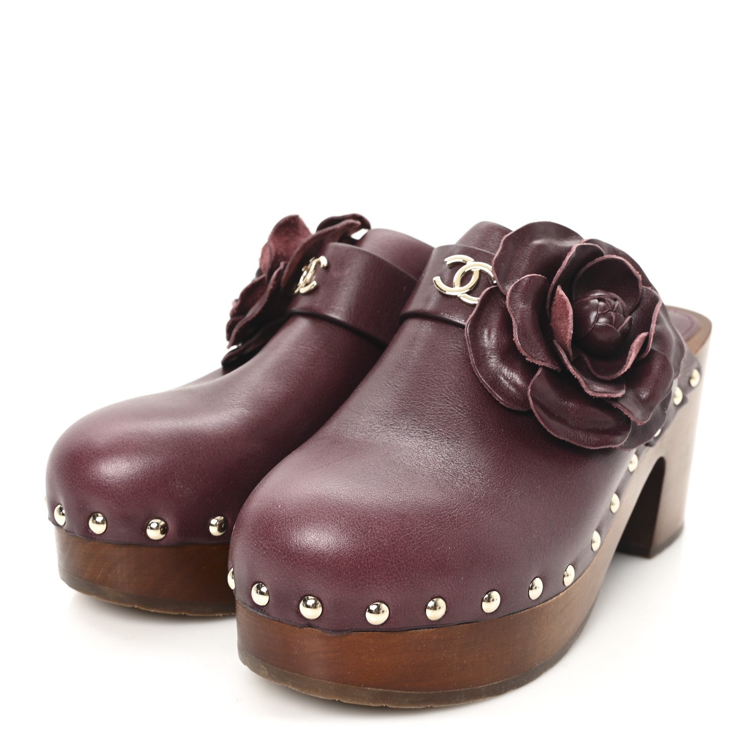 Chanel Calfskin Camellia Clogs 38 Dark Purple 4 of 9
