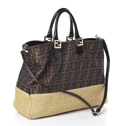 Fendi Zucca Raffia Twins Tote Tobacco 3 of 8
