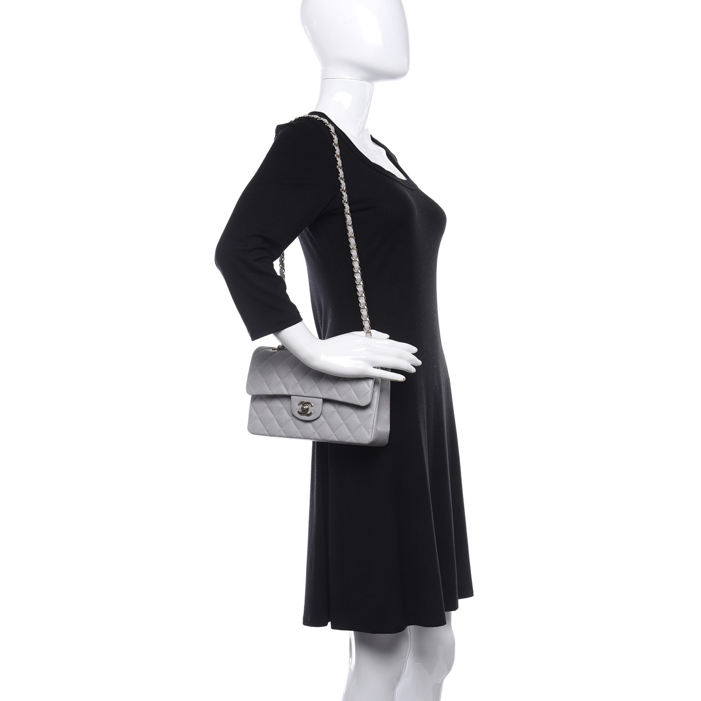 Caviar Quilted Small Double Flap Grey