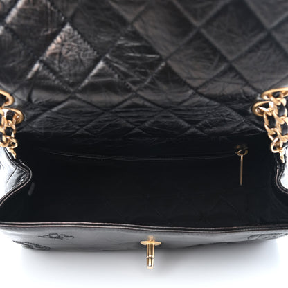 Chanel Aged Calfskin Embossed Camellia Flap Black 5 of 9