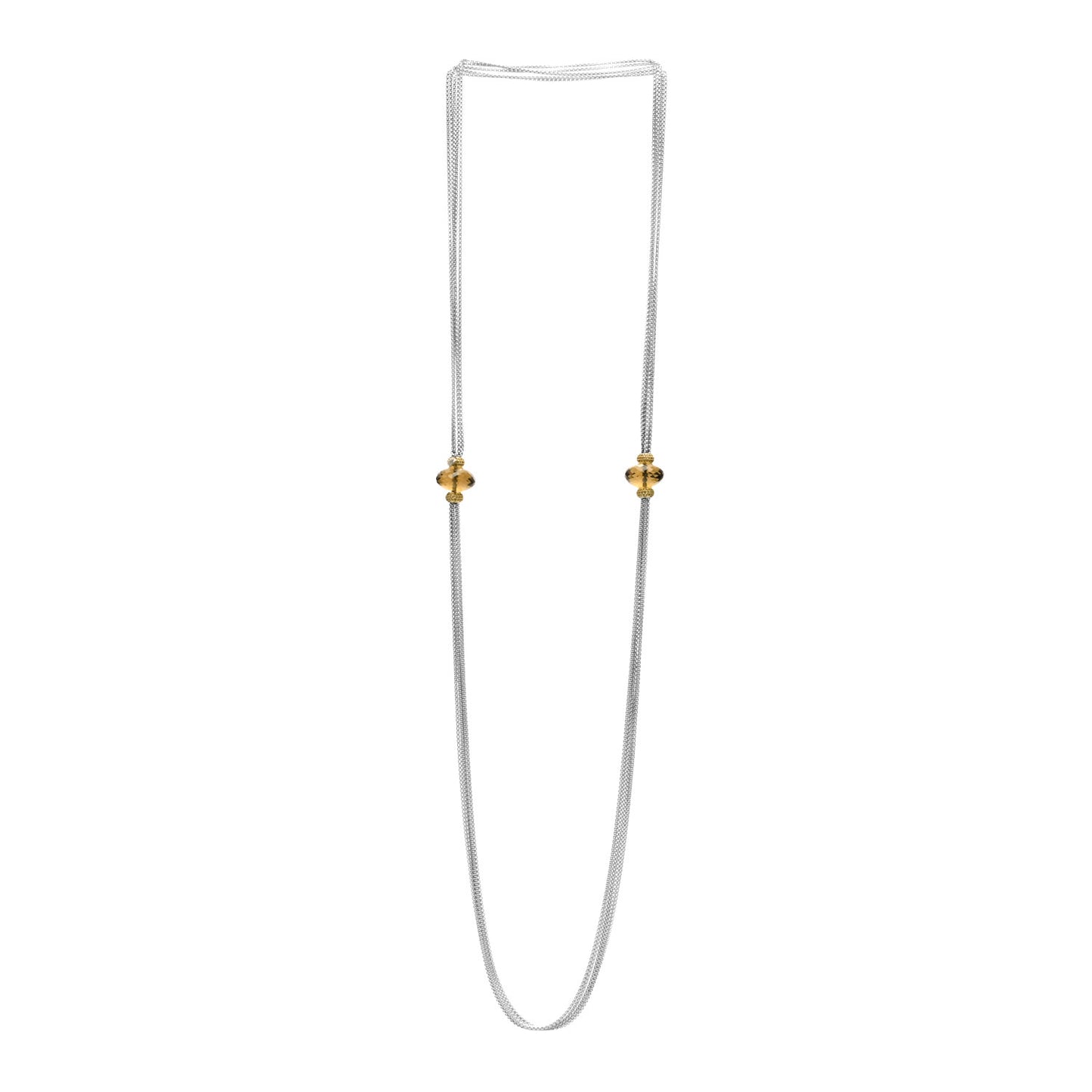 Sterling Silver 18K Yellow Gold Smoky Quartz Yellow Sapphire Candy 5 Strand Necklace