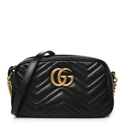 Gucci Calfskin Matelasse Small GG Marmont Chain Shoulder Bag Black 1 of 13